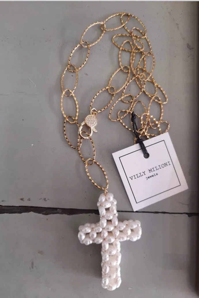 Pearl cross pendant