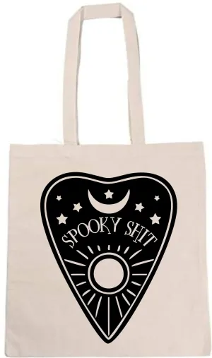 "Spooky Shit" Black Glitter Planchette - Ivory Canvas Tote Bag