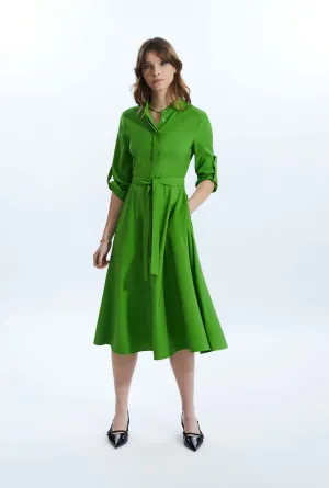 Roll Sleeve Midi Dress Green