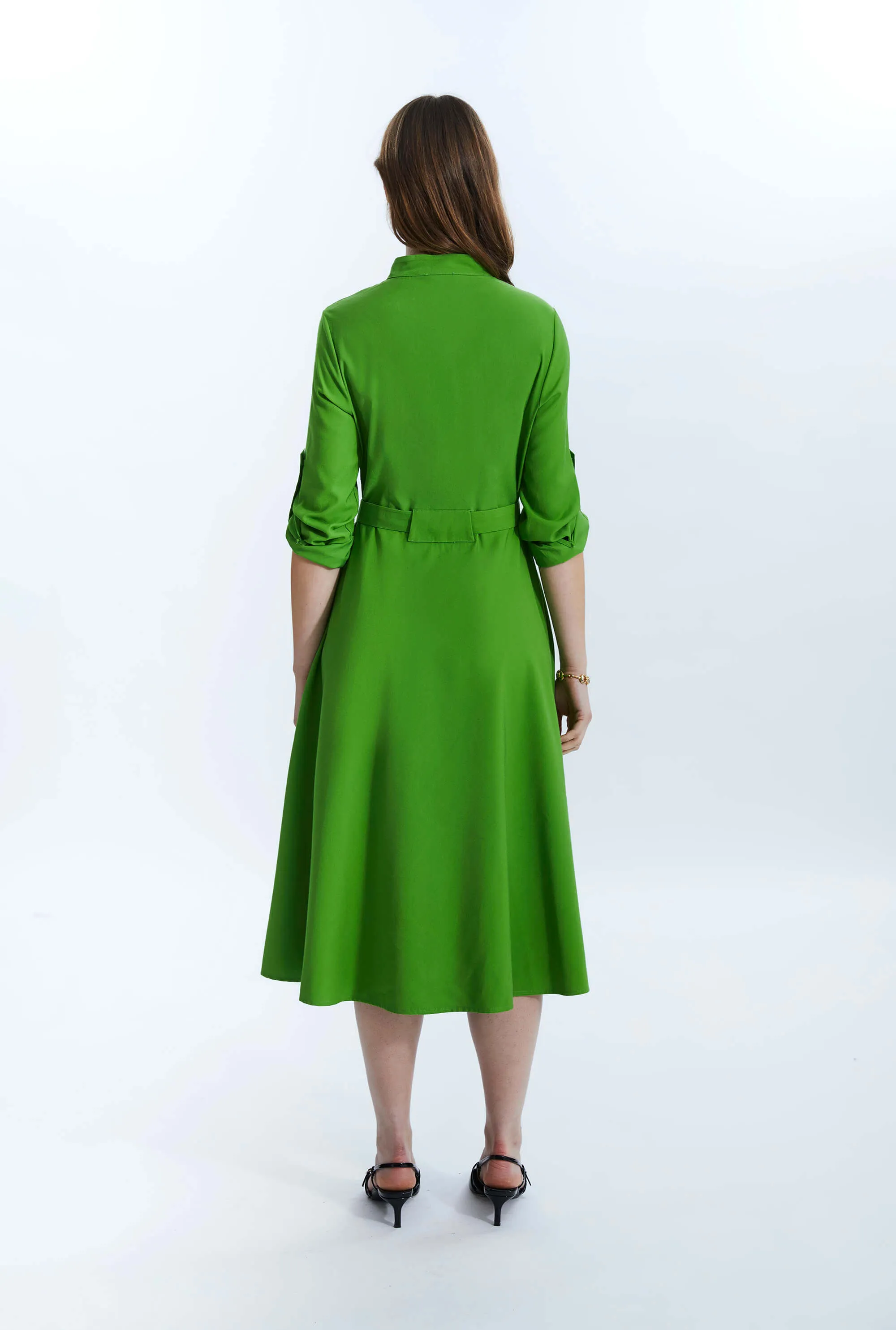 Roll Sleeve Midi Dress Green