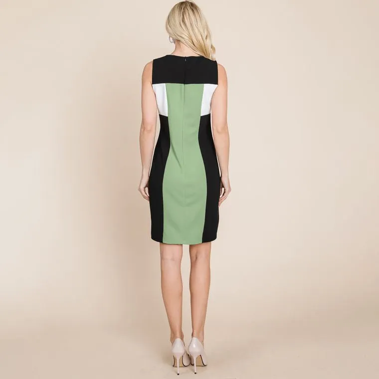 Sage Color Block Contrast Sheath Bodycon Dress