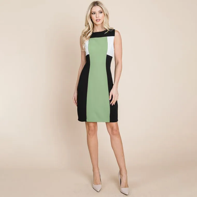 Sage Color Block Contrast Sheath Bodycon Dress