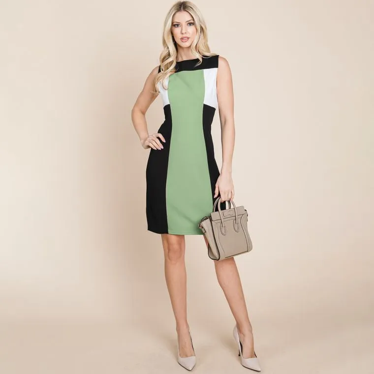 Sage Color Block Contrast Sheath Bodycon Dress