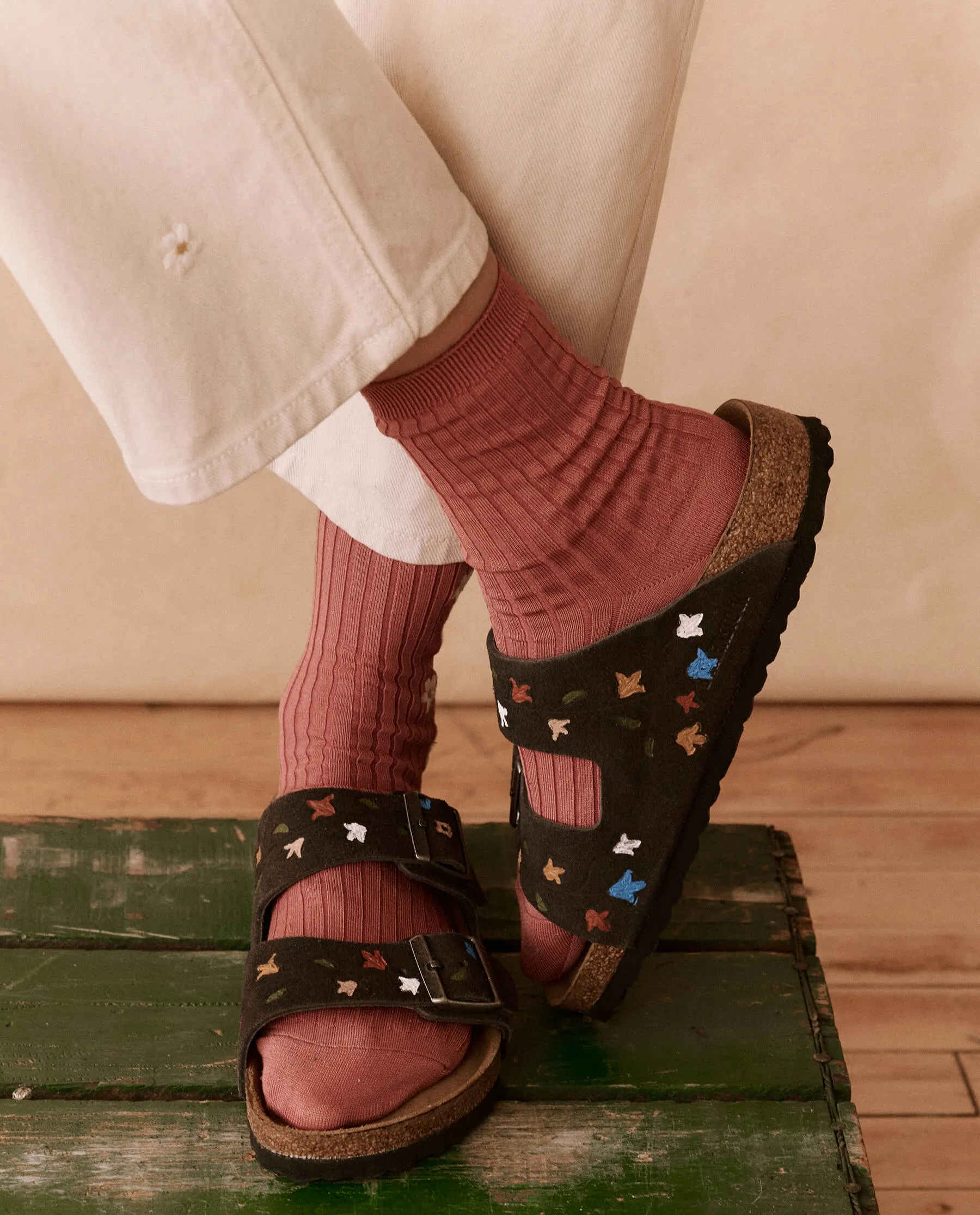 The BIRKENSTOCK Arizona with Hand Painted Tooled Tulip. -- Velvet Gray with Multi