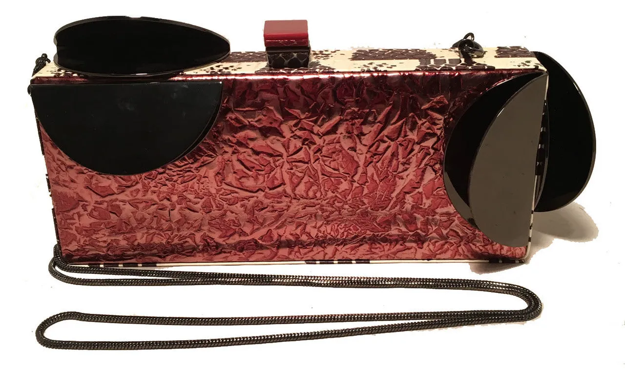 Tonya Hawkes Copper Leather Cow Print Snakeskin Metal Abstract Clutch