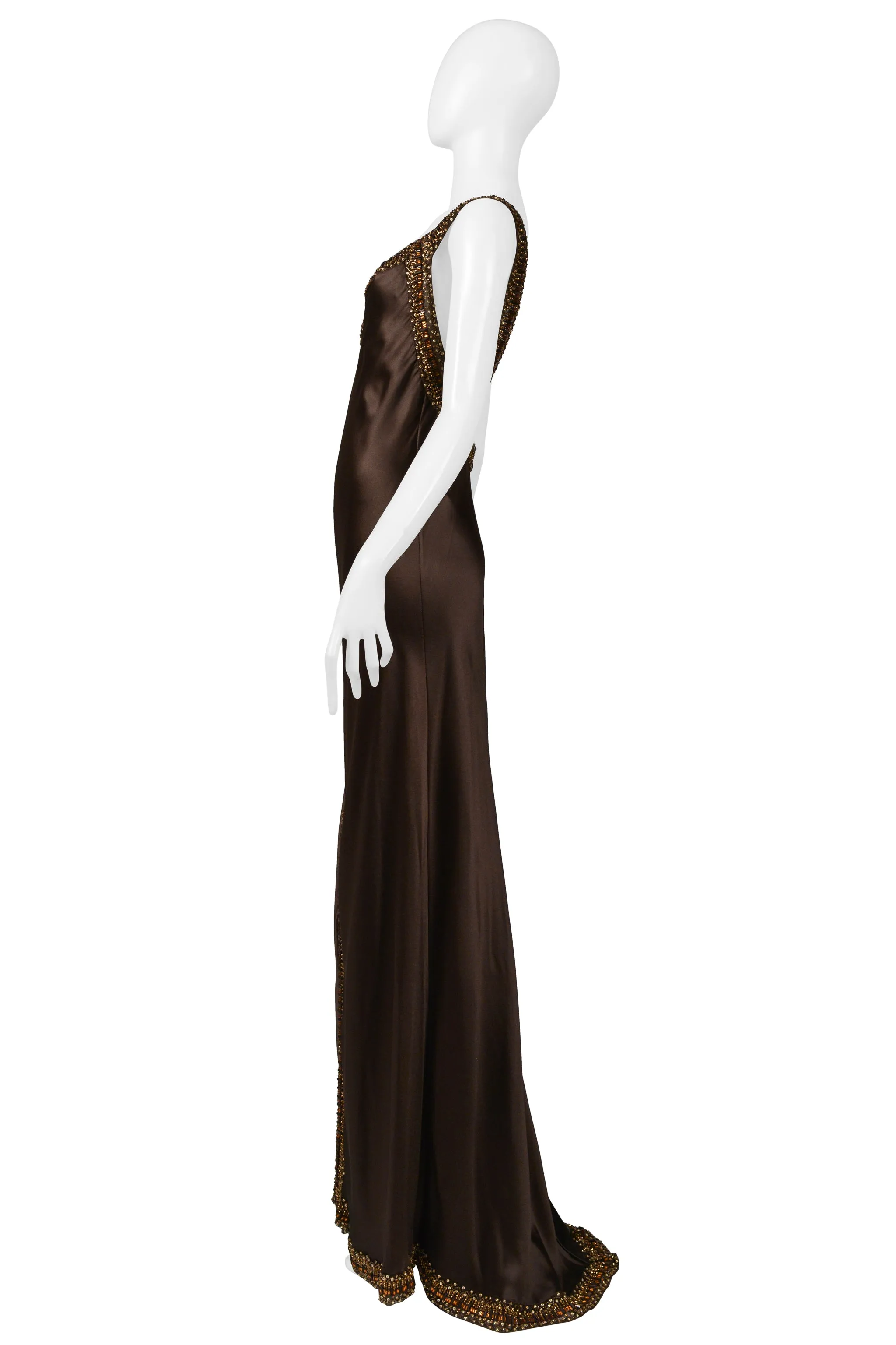 VALENTINO BROWN SILK EVENING GOWN AW 2006-07