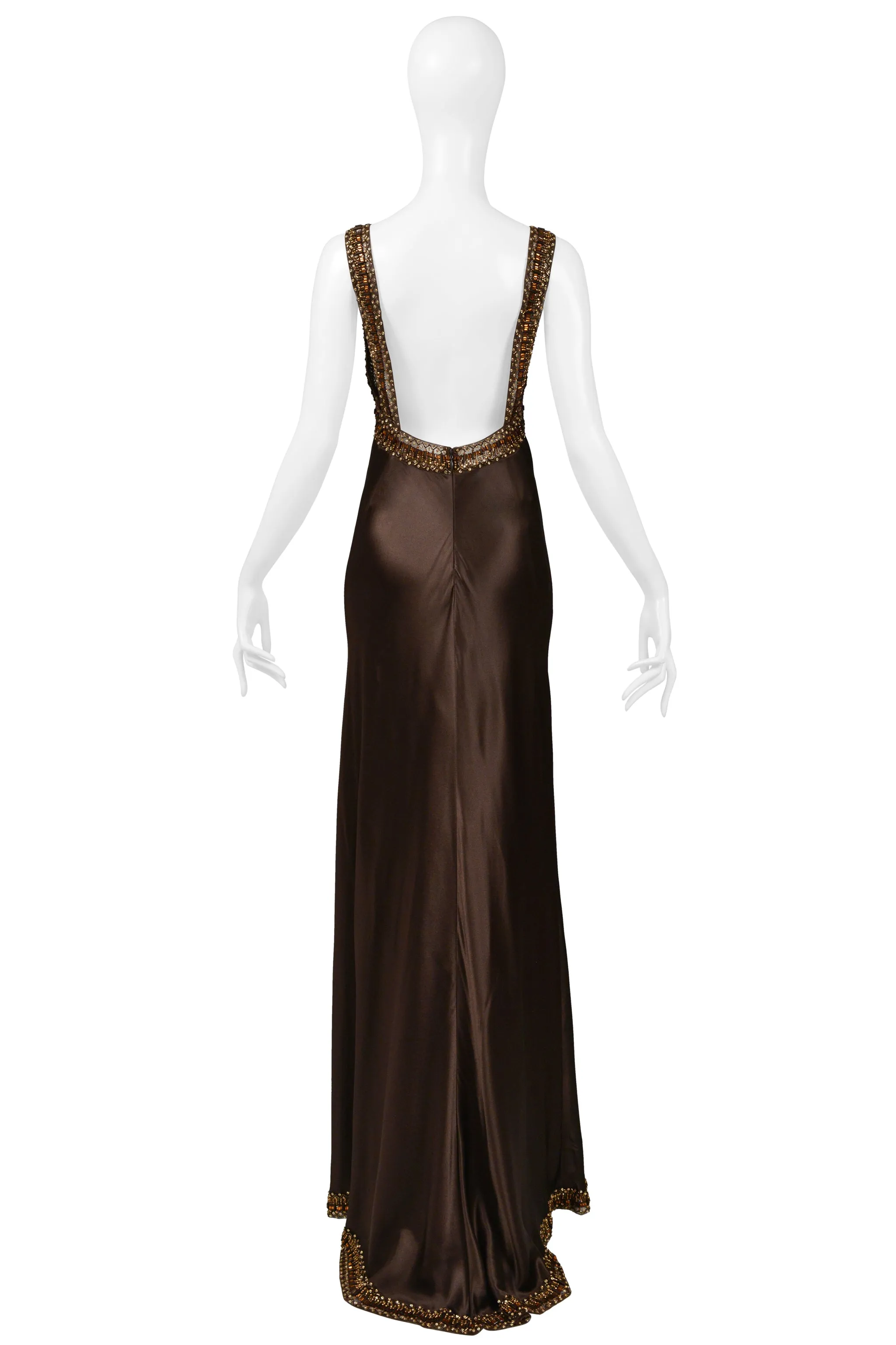 VALENTINO BROWN SILK EVENING GOWN AW 2006-07