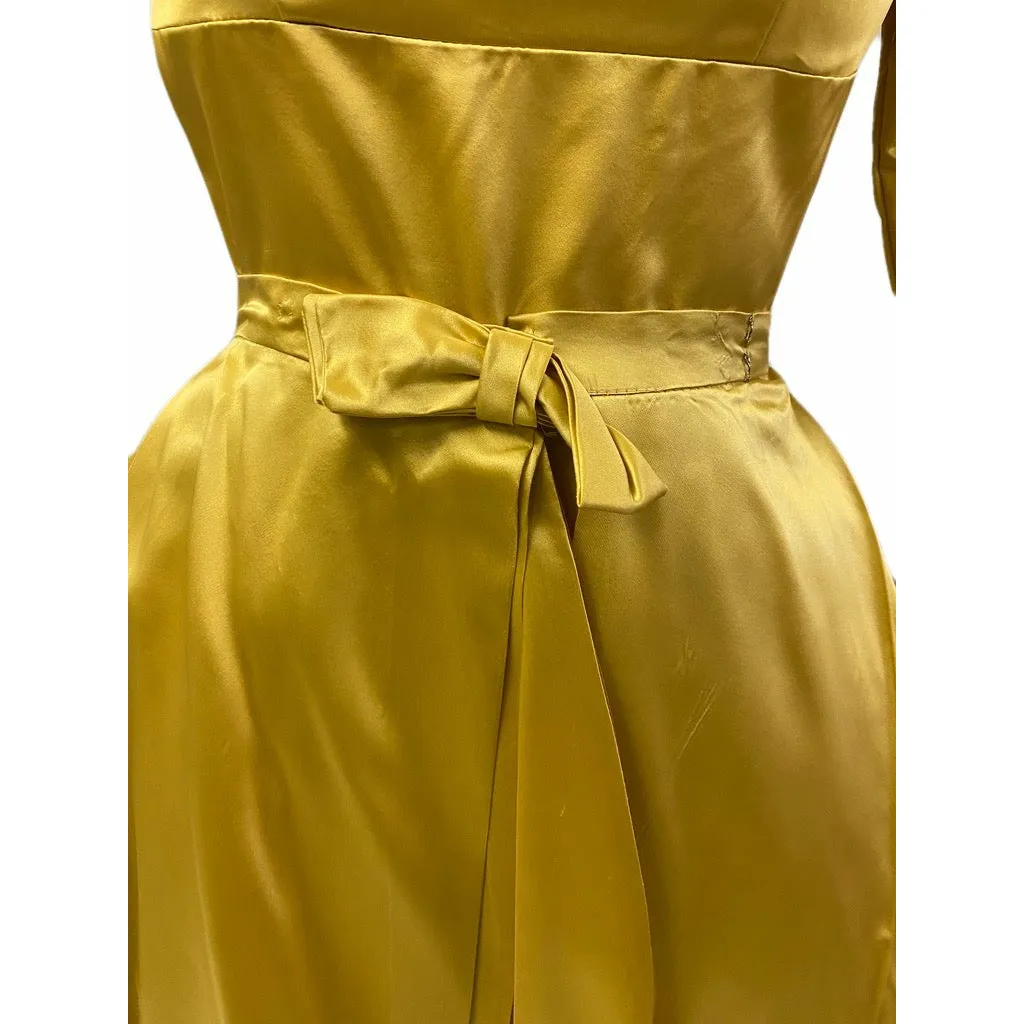 Vintage 1960s Gold Satin Taffeta Cocktail Dress   Detachable Long Skirt  XS