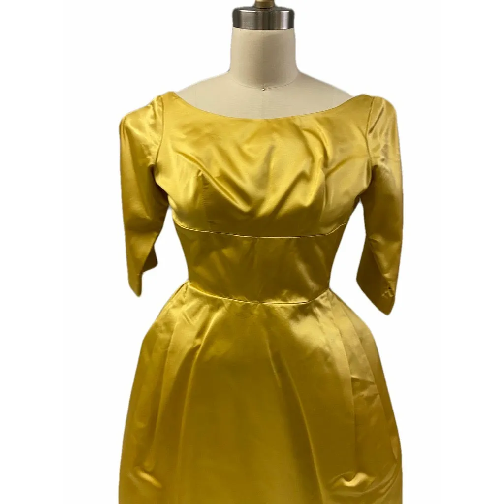 Vintage 1960s Gold Satin Taffeta Cocktail Dress   Detachable Long Skirt  XS