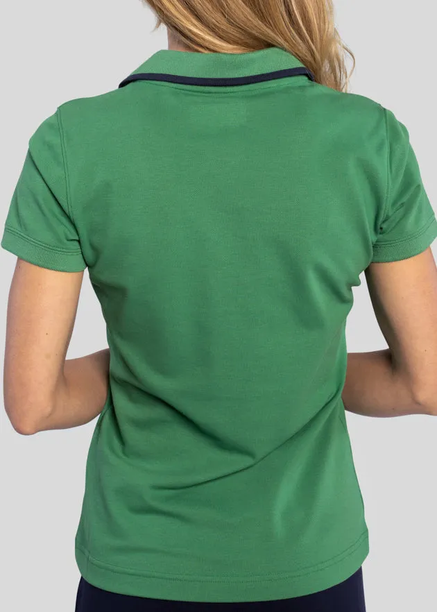 Women's V-Neck Pique Polo | Green/Navy